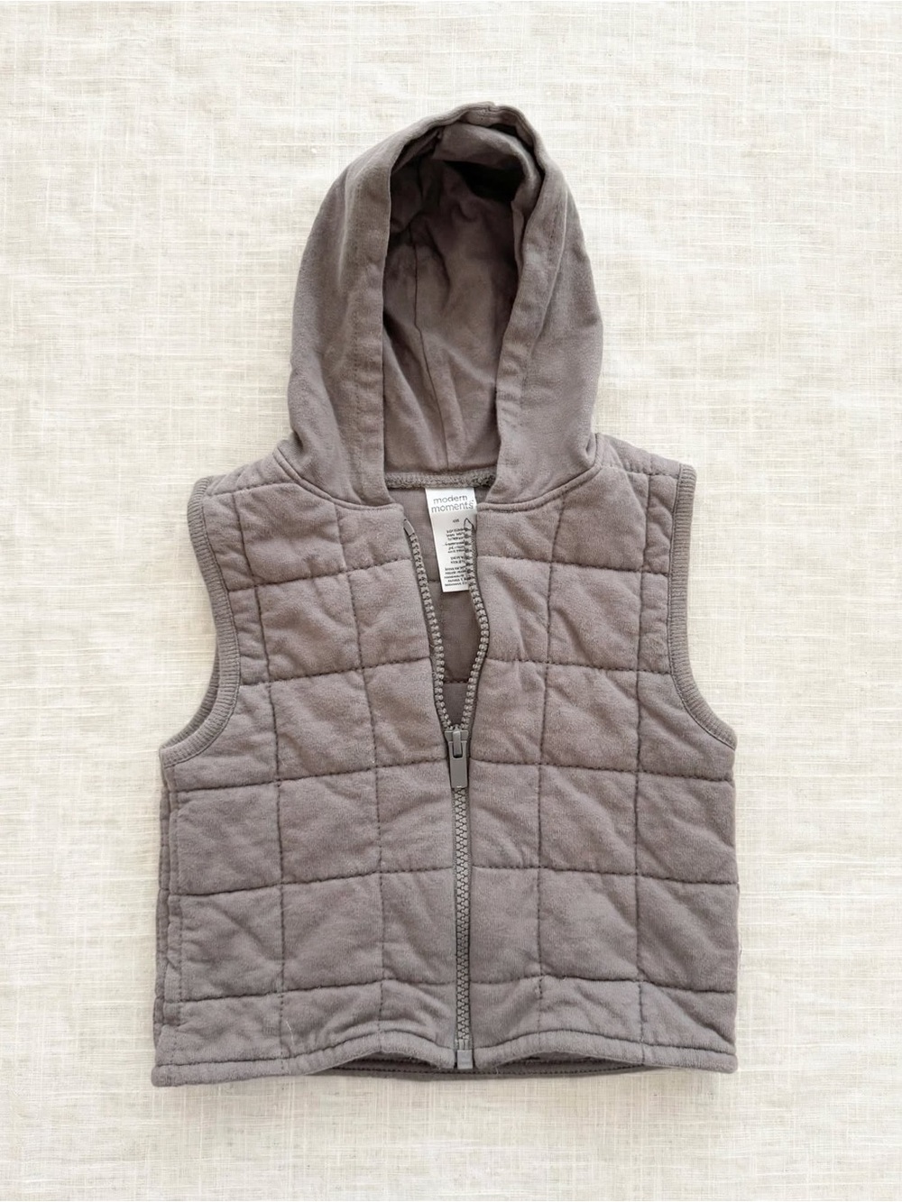 Modern Moments by Gerber Baby Quilted Hooded Vest | Size 12M | Taupe Zip Gilet